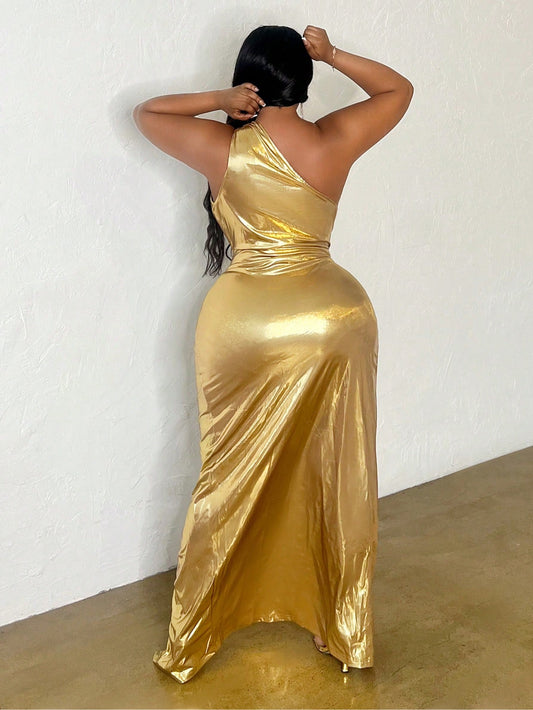 Asymmetric Cinched Waist Evening Dress - Body By J'ne