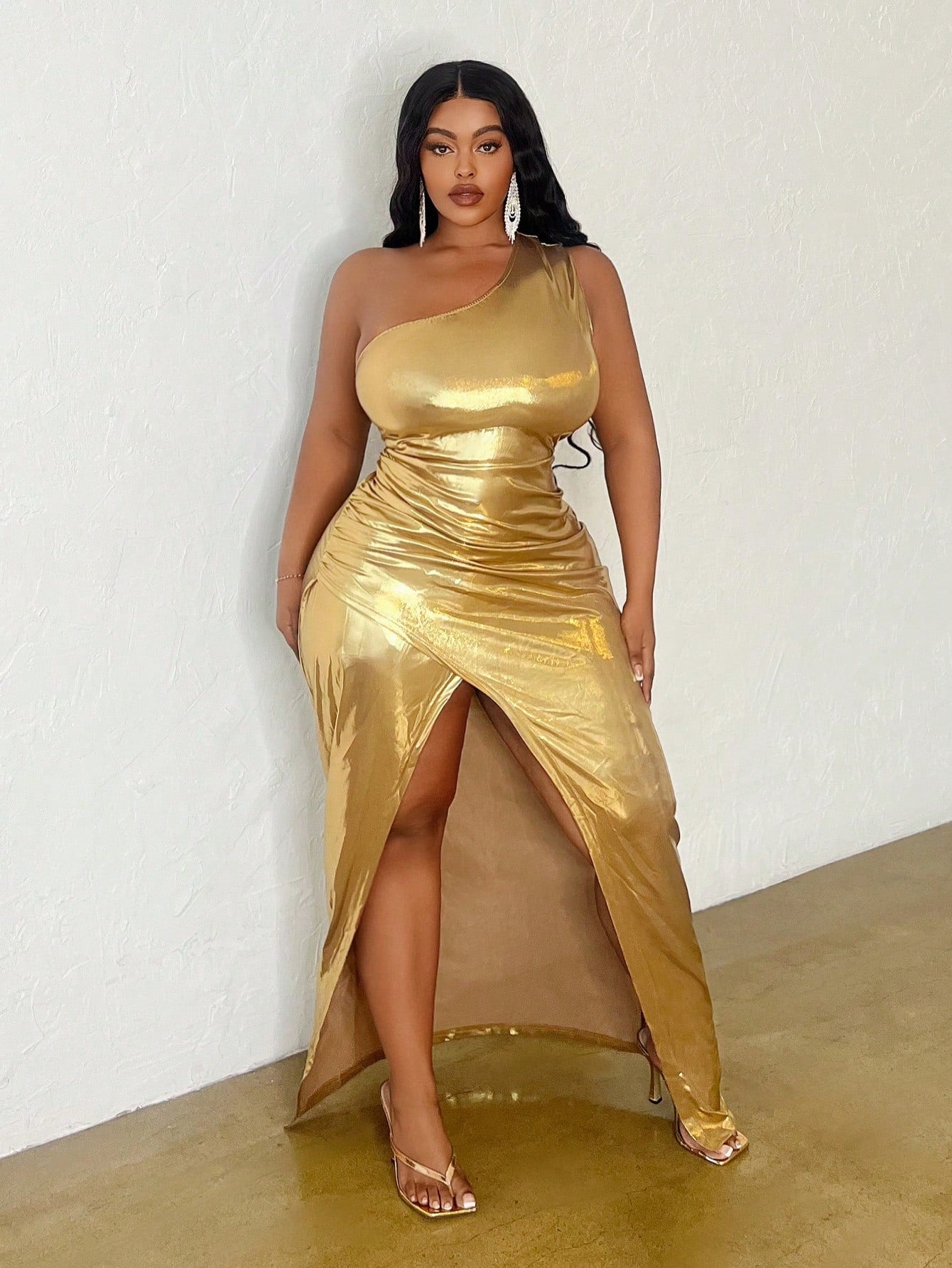 Asymmetric Cinched Waist Evening Dress - Body By J'ne