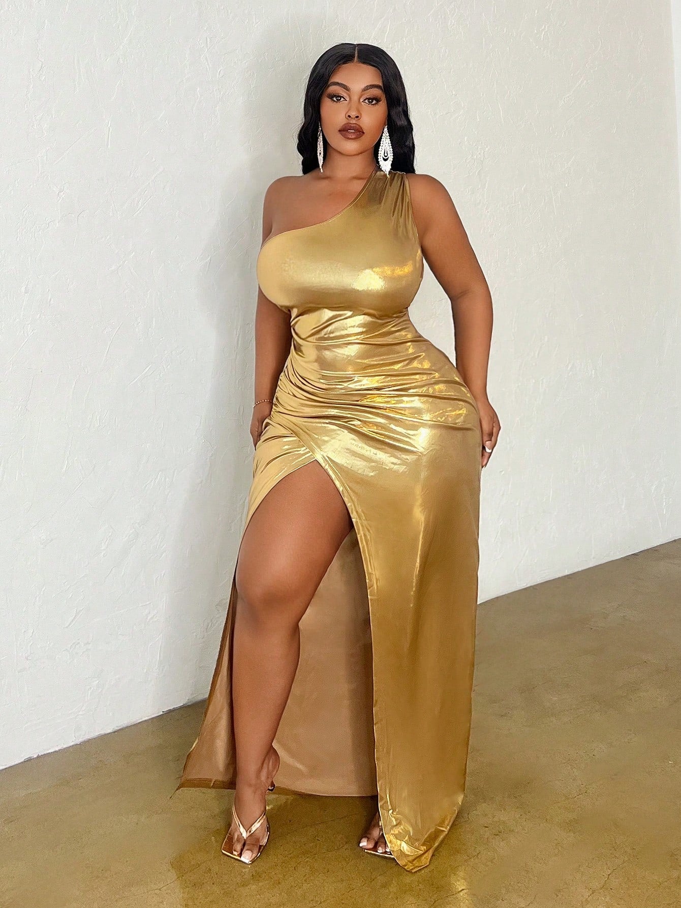 Asymmetric Cinched Waist Evening Dress - Body By J'ne