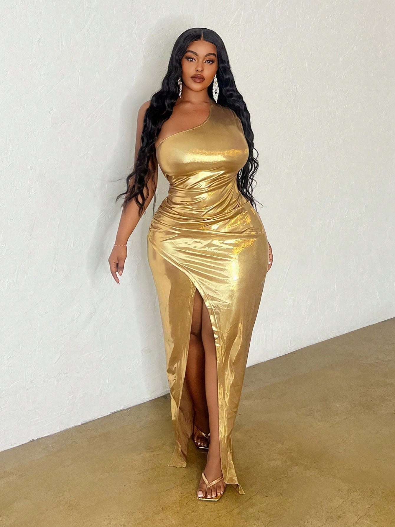 Asymmetric Cinched Waist Evening Dress - Body By J'ne