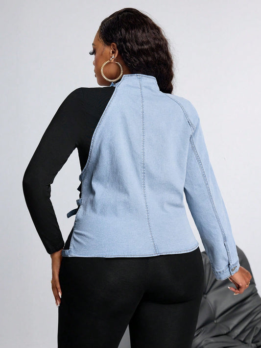 One Shoulder Long Sleeve Denim Jacket