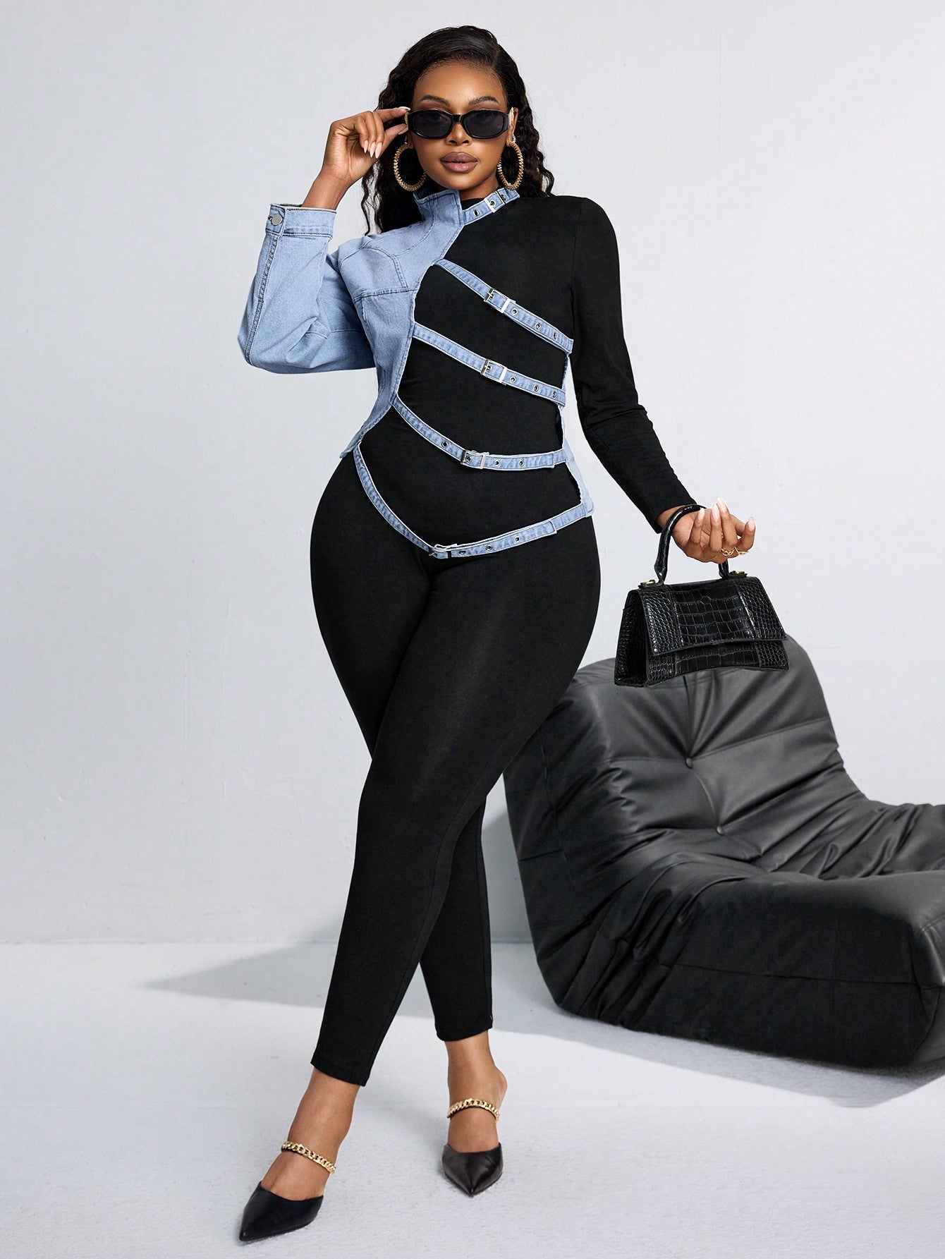 One Shoulder Long Sleeve Denim Jacket - Body By J'ne