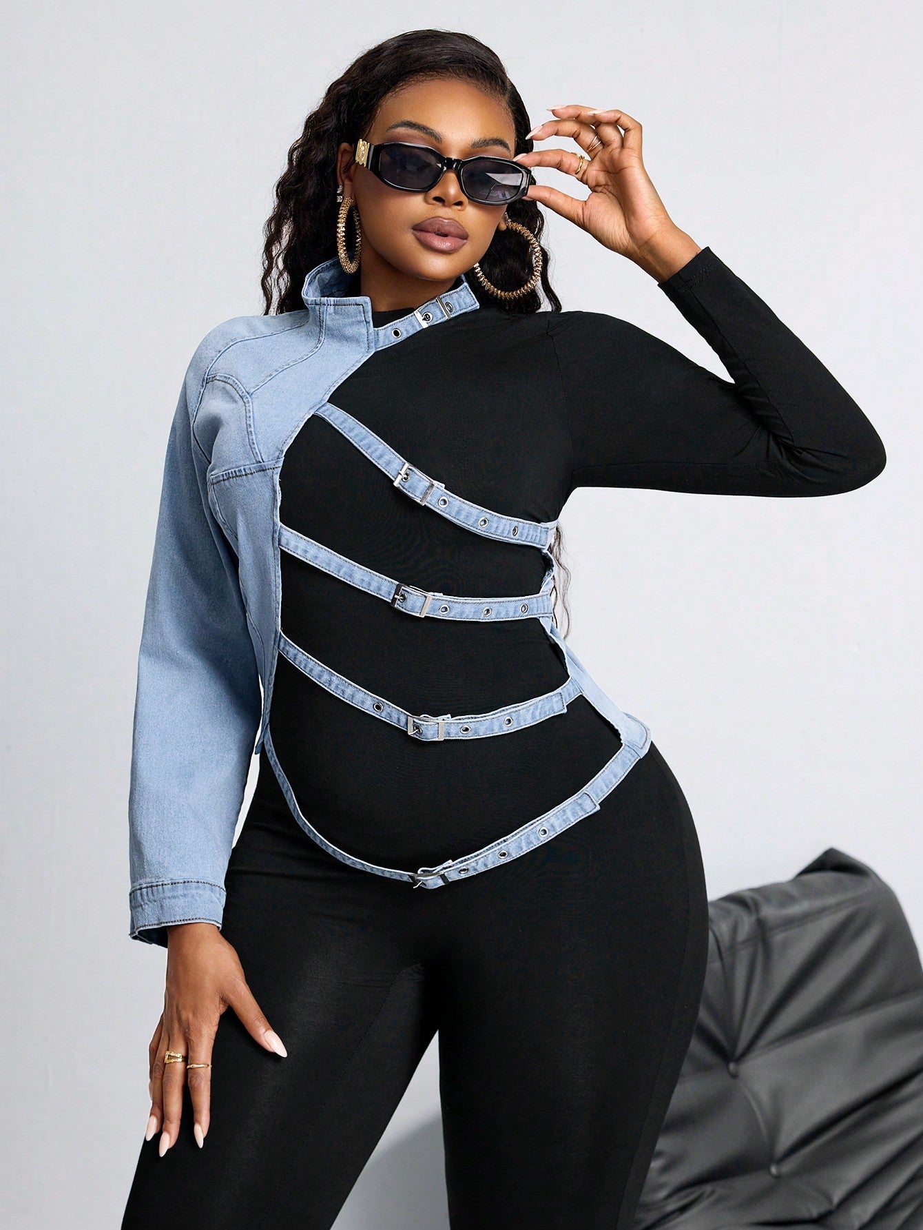 One Shoulder Long Sleeve Denim Jacket - Body By J'ne