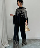 Sequin Patchwork Batwing Sleeve Sweater And Knitted Pants Set