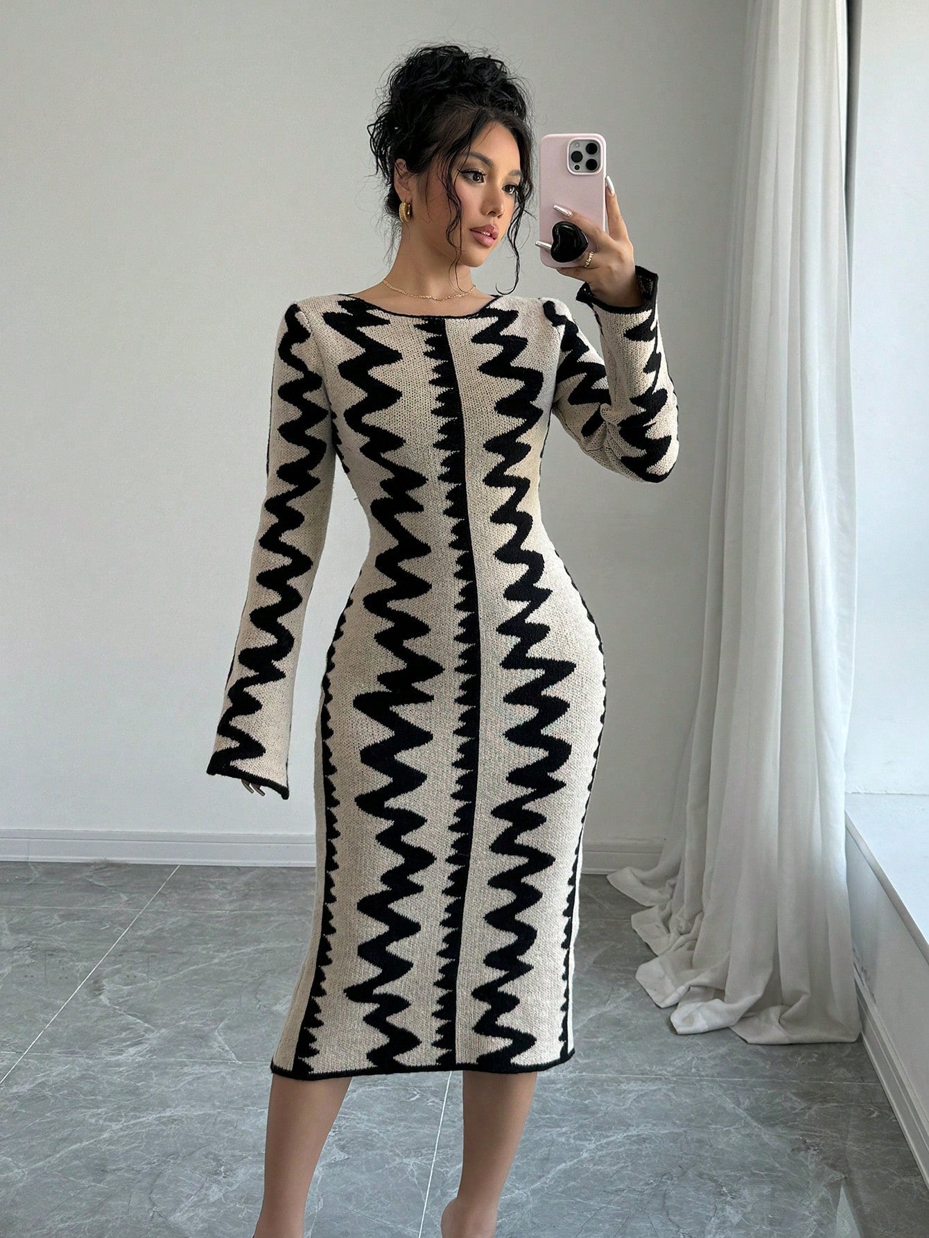 Jacquard Knitted Bodycon Dress