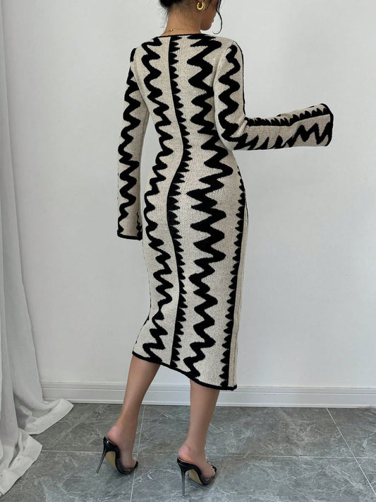 Jacquard Knitted Bodycon Dress - Body By J'ne