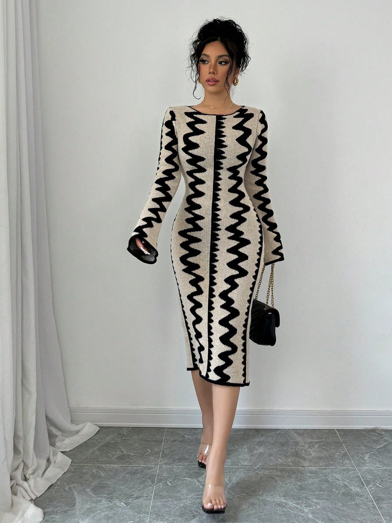 Jacquard Knitted Bodycon Dress - Body By J'ne