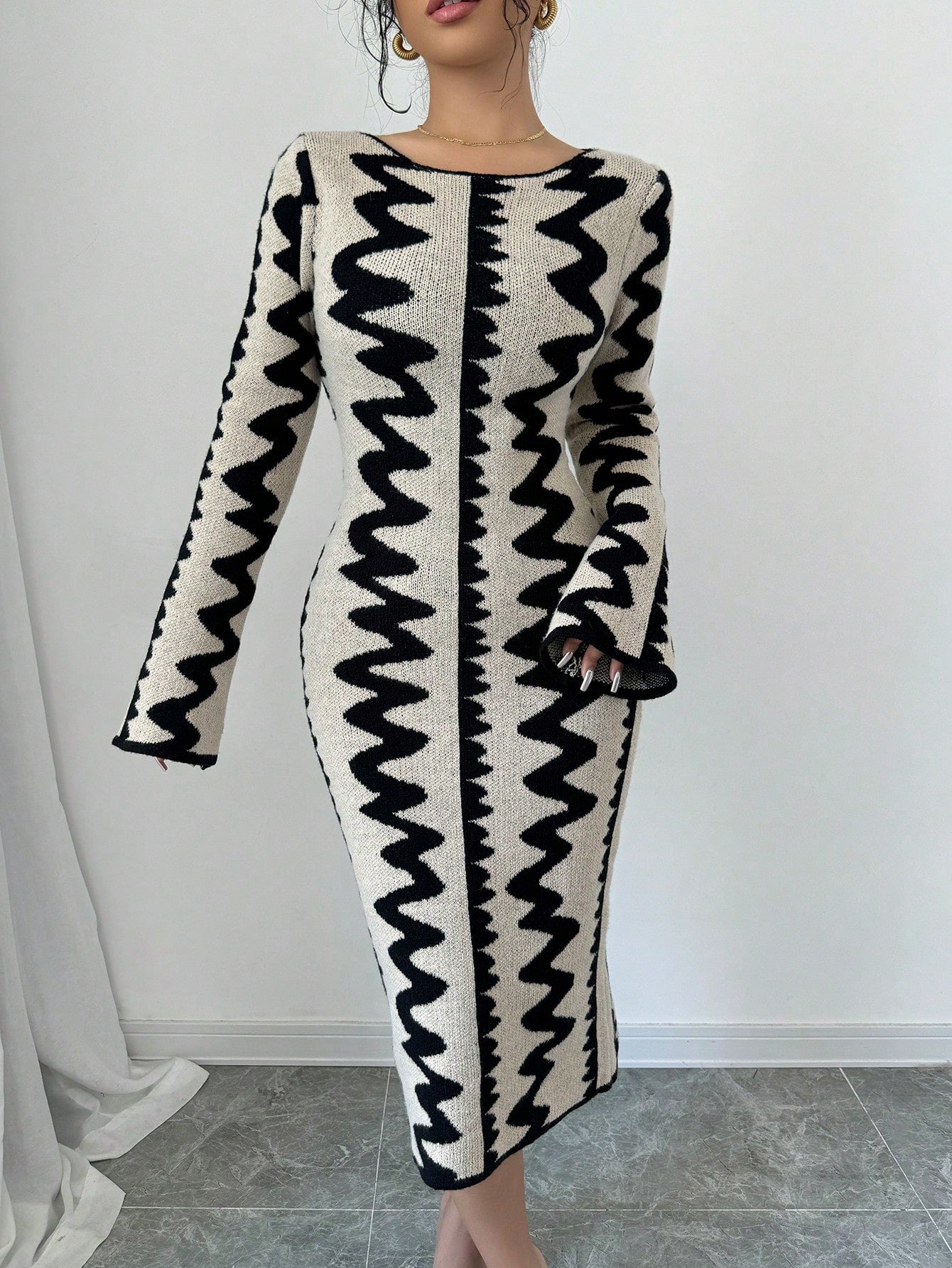 Jacquard Knitted Bodycon Dress - Body By J'ne