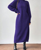 High Neck Raglan Sleeve Sweater Dress