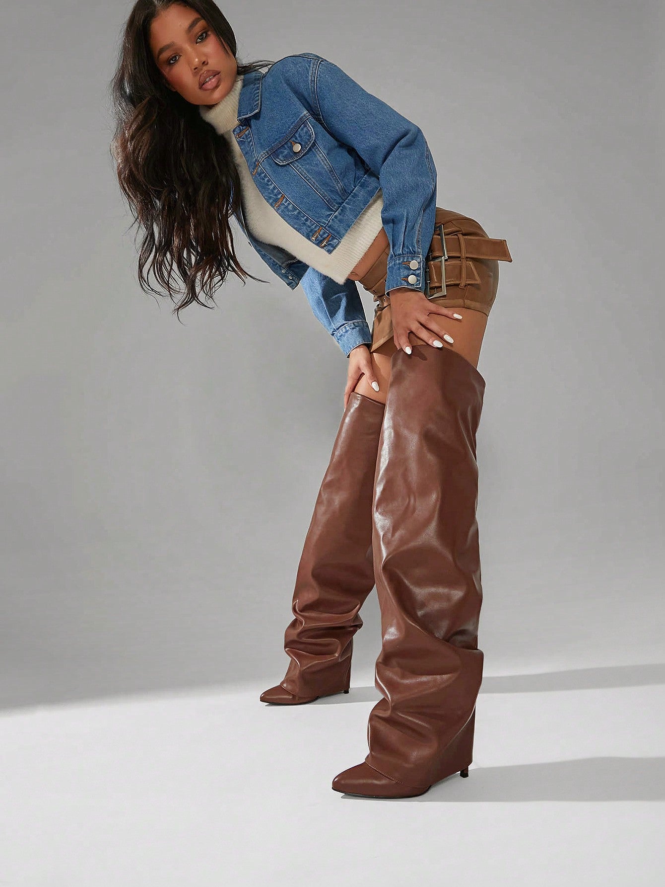 Over The Knee High Stiletto Fold Over Boots - Body By J'ne