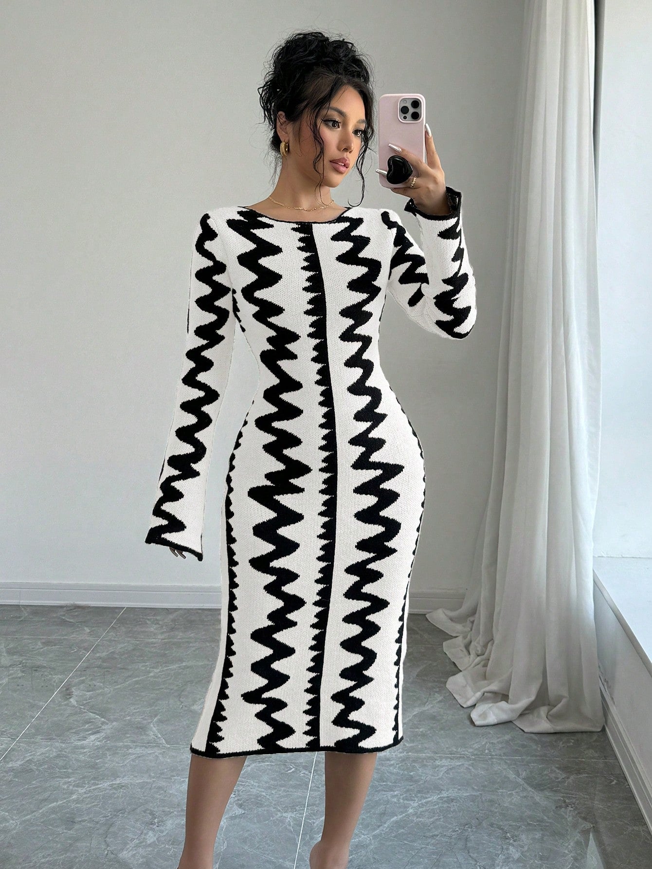 Jacquard Knitted Bodycon Dress - Body By J'ne