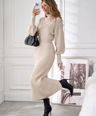 Turtleneck Dress With Cable Pattern