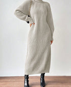 High Neck Raglan Sleeve Sweater Dress