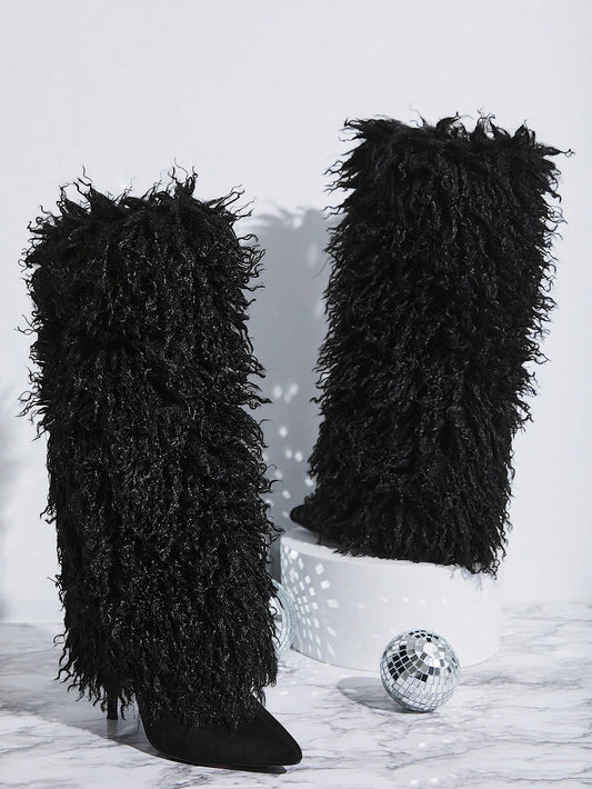 High-Heeled Furry Boots