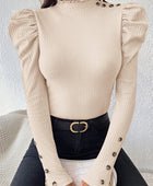 Gigot Sleeve Button Detail Top