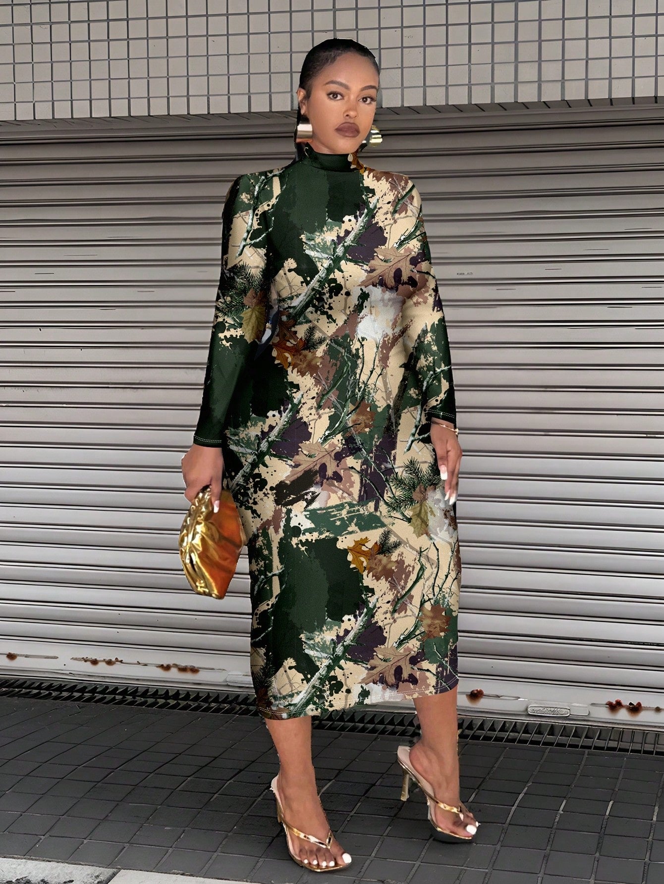 Camo Pattern Long Sleeve Dress