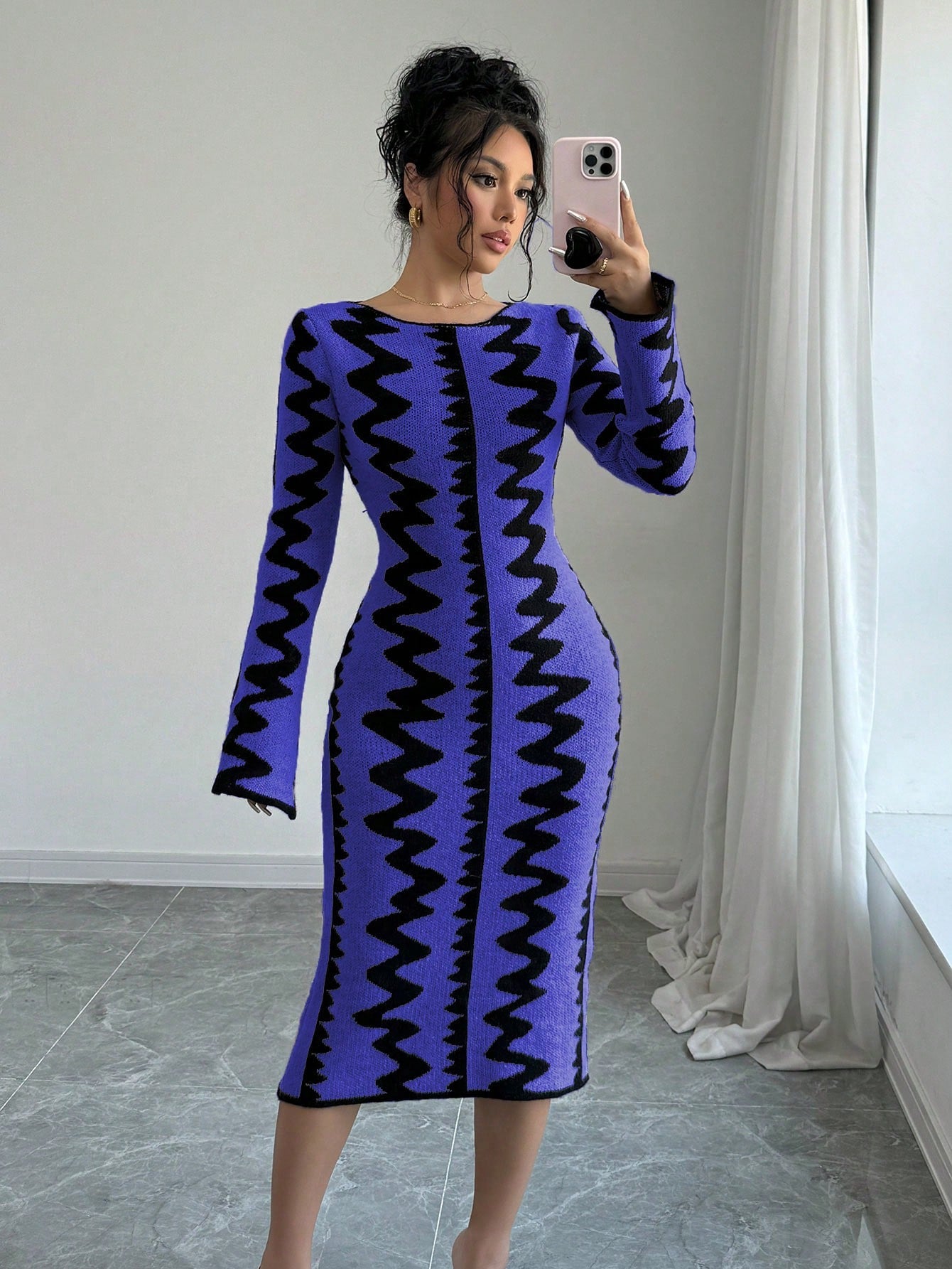 Jacquard Knitted Bodycon Dress