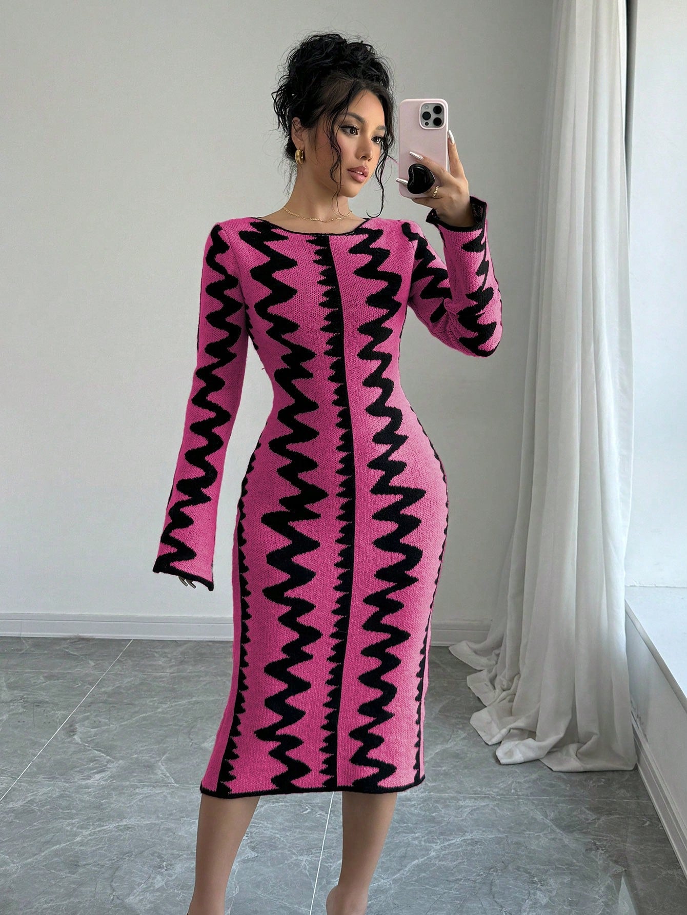 Jacquard Knitted Bodycon Dress - Body By J'ne