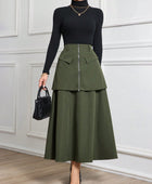 Pleated A-Line Skirt With Overlay