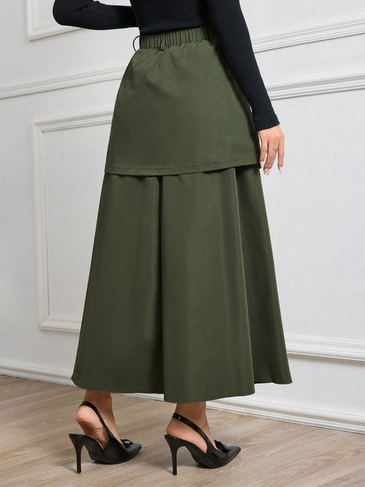 Pleated A-Line Skirt With Overlay