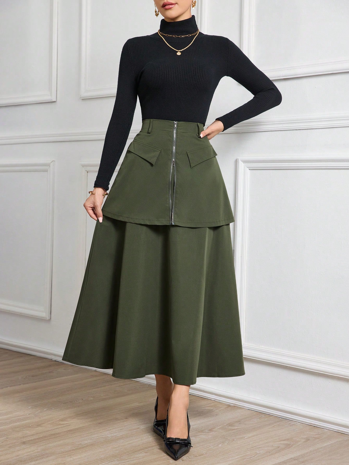 Pleated A-Line Skirt With Overlay - Body By J'ne