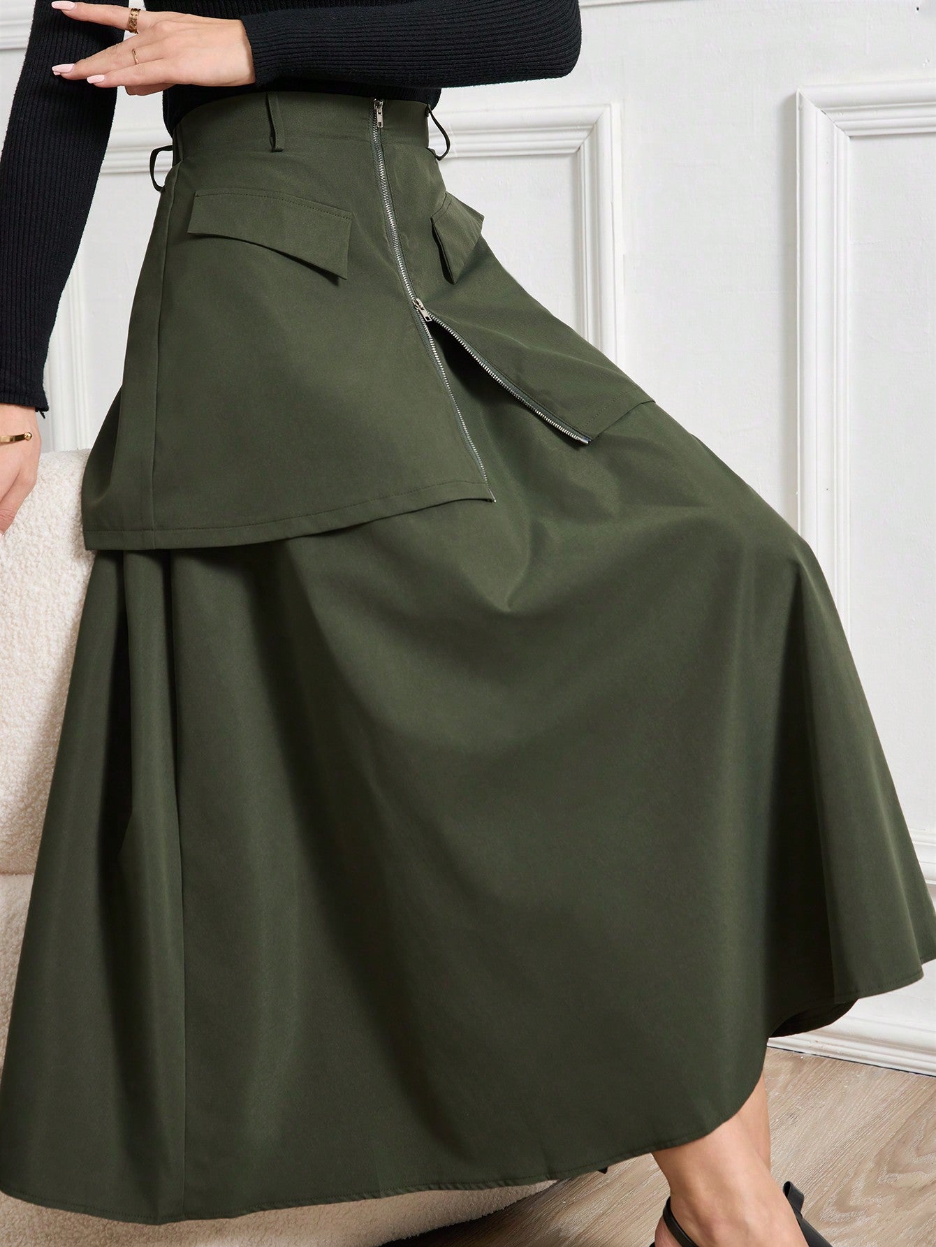 Pleated A-Line Skirt With Overlay - Body By J'ne