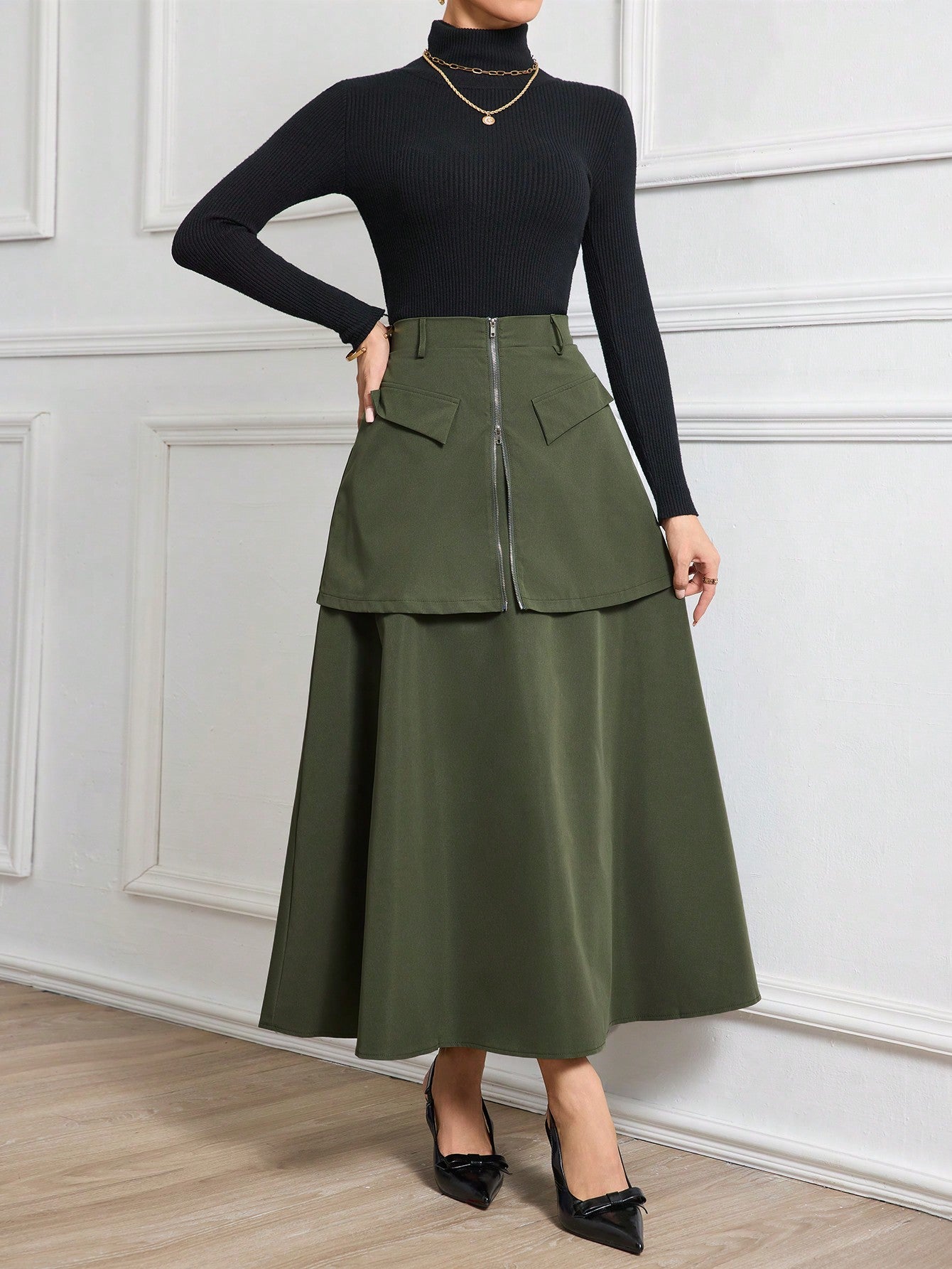 Pleated A-Line Skirt With Overlay - Body By J'ne