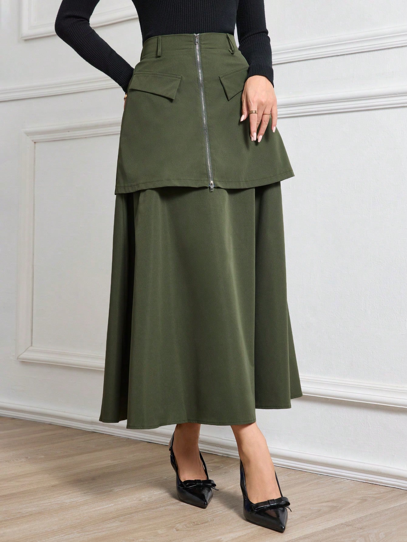 Pleated A-Line Skirt With Overlay - Body By J'ne