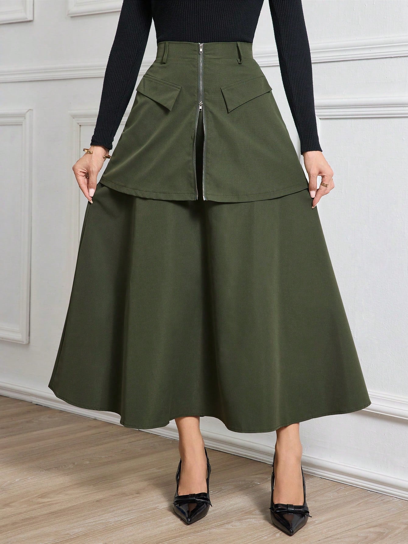Pleated A-Line Skirt With Overlay - Body By J'ne