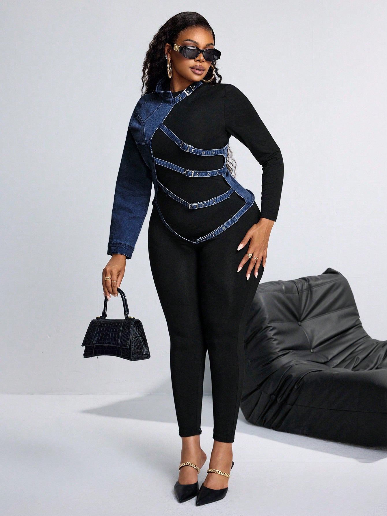 One Shoulder Long Sleeve Denim Jacket - Body By J'ne