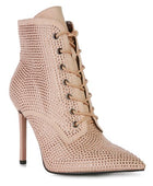 HEAD ON Faux Suede Diamante Ankle Boots