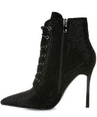 HEAD ON Faux Suede Diamante Ankle Boots