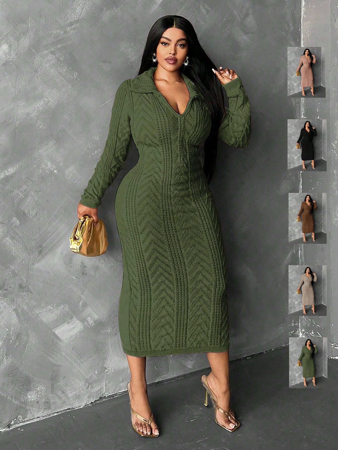 In Motion Long Sleeve Knit Sweater Dress - Body By J'ne