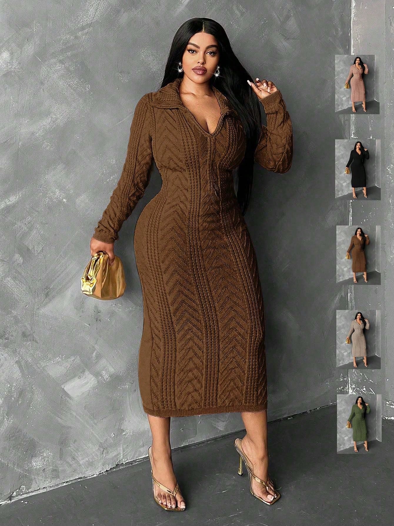 In Motion Long Sleeve Knit Sweater Dress - Body By J'ne