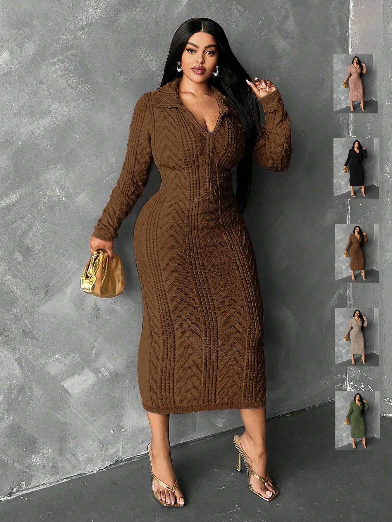 In Motion Long Sleeve Knit Sweater Dress