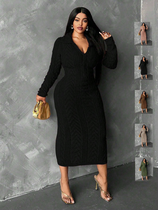 In Motion Long Sleeve Knit Sweater Dress - Body By J'ne