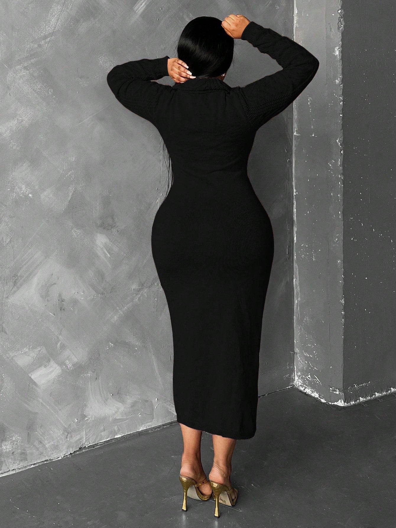 In Motion Long Sleeve Knit Sweater Dress - Body By J'ne