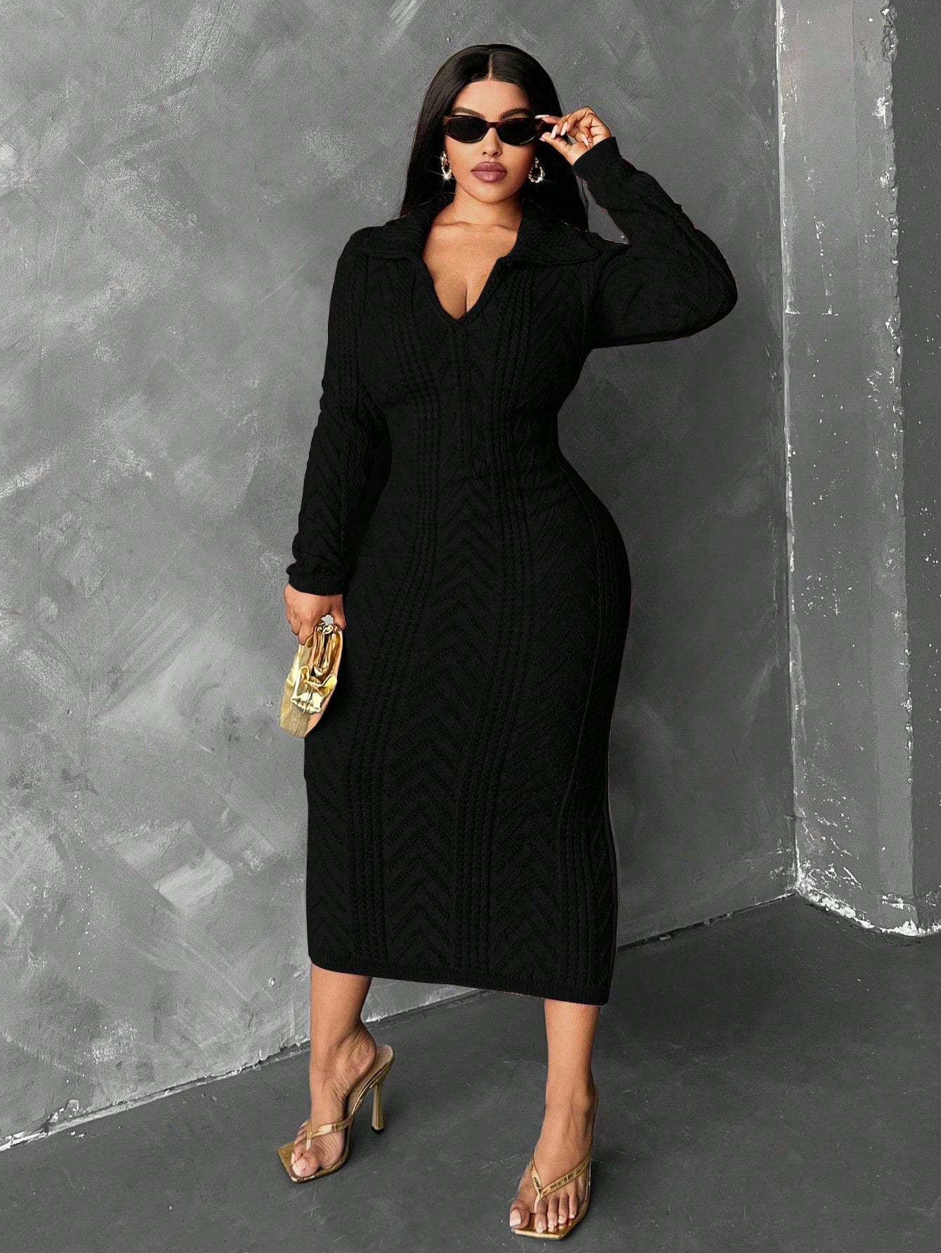 In Motion Long Sleeve Knit Sweater Dress - Body By J'ne