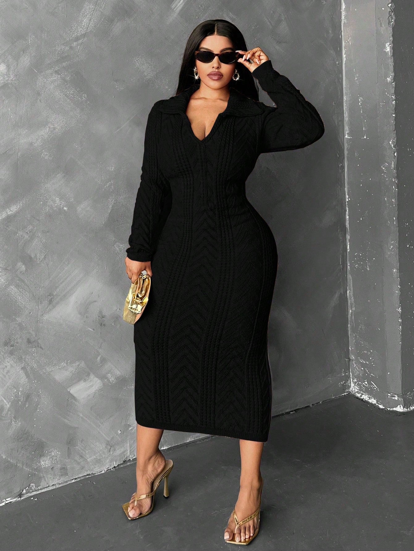 In Motion Long Sleeve Knit Sweater Dress