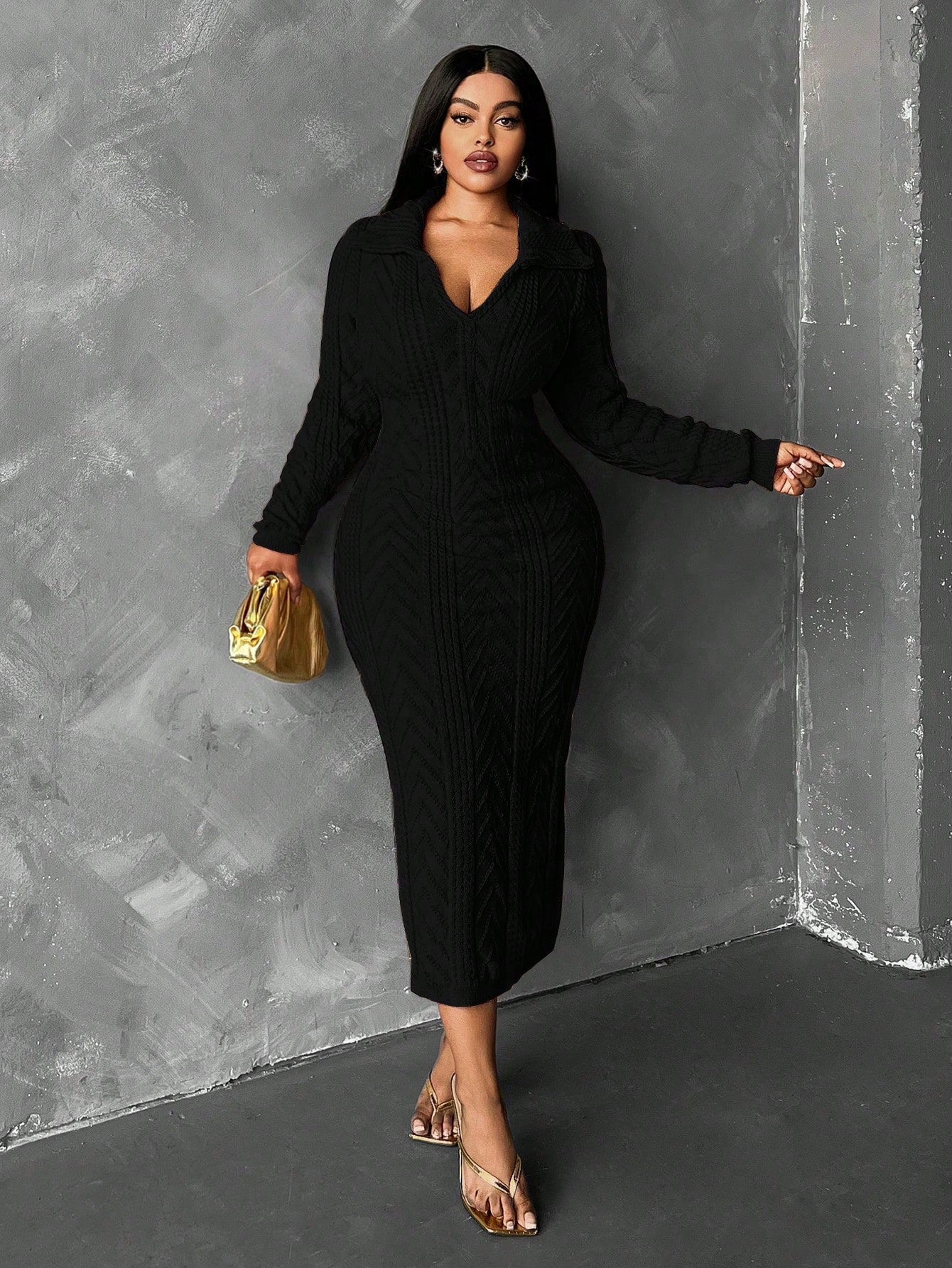 In Motion Long Sleeve Knit Sweater Dress