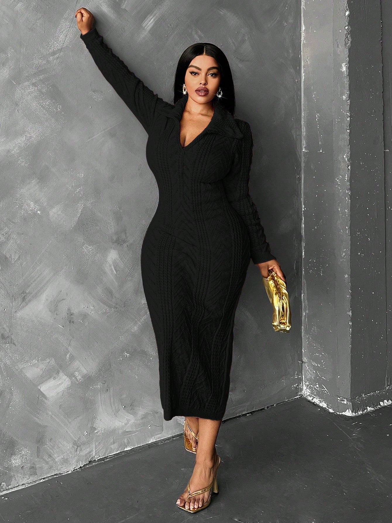 In Motion Long Sleeve Knit Sweater Dress - Body By J'ne