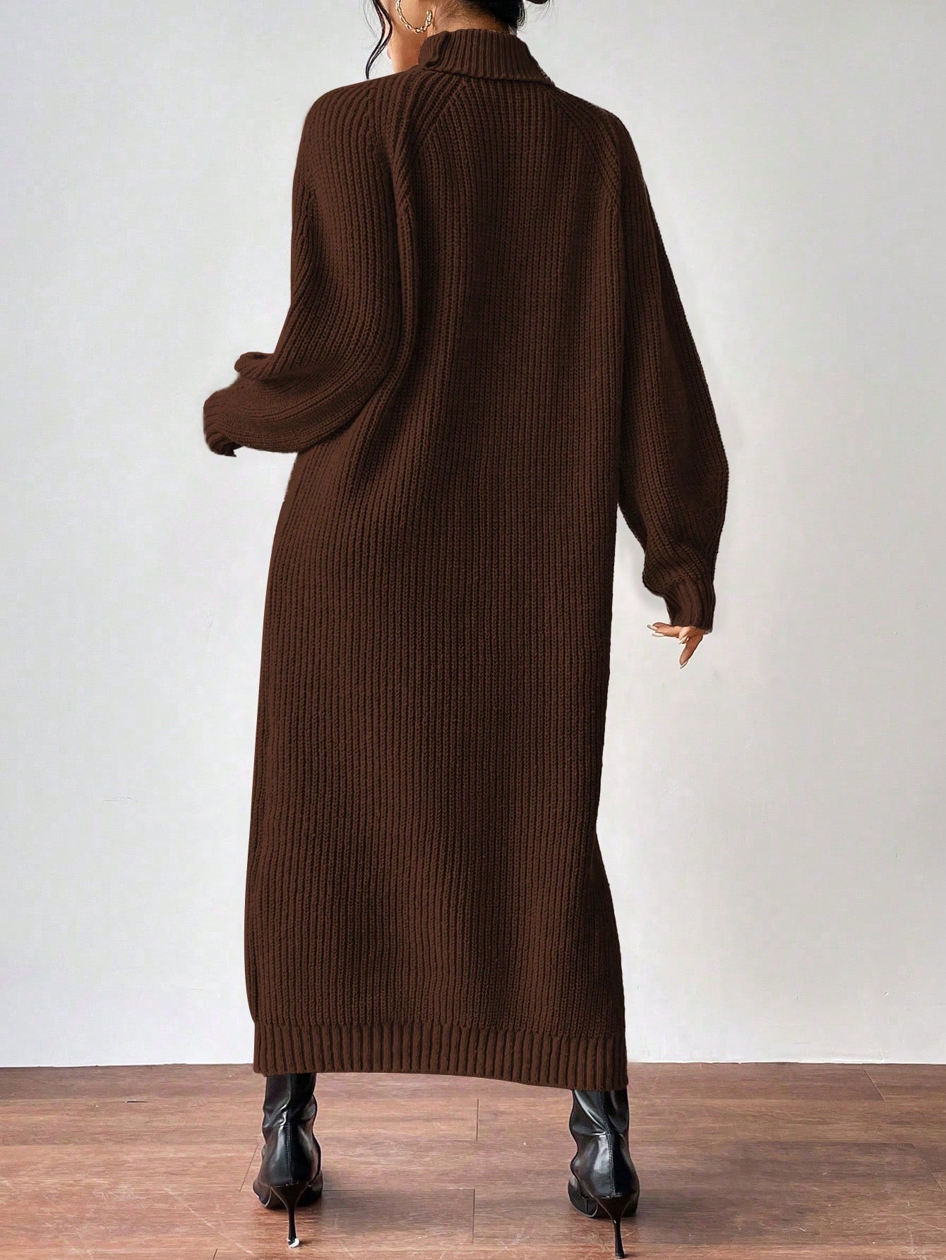 High Neck Raglan Sleeve Sweater Dress