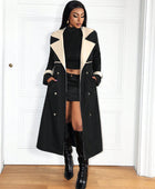 Casual Lapel Collar Color Block Trench Coat