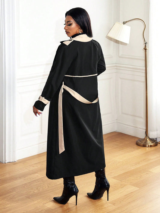 Casual Lapel Collar Color Block Trench Coat - Body By J'ne