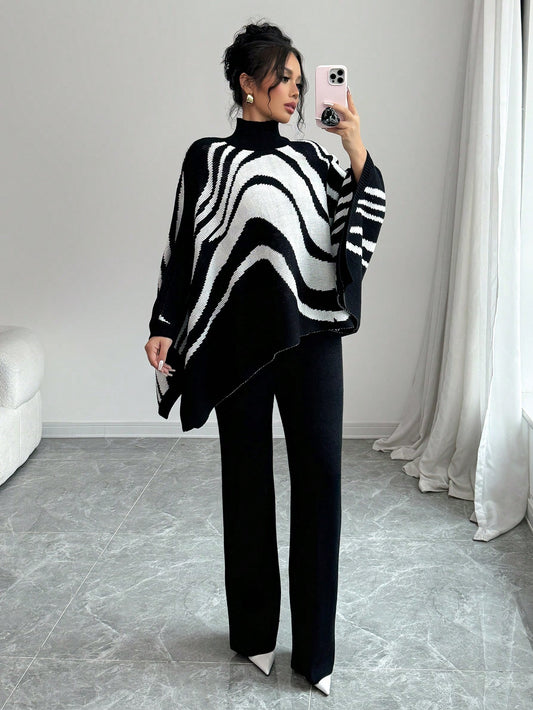 Contrast Zebra Batwing Sweater & Pants Set - Body By J'ne