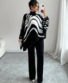 Contrast Zebra Batwing Sweater & Pants Set