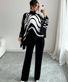 Contrast Zebra Batwing Sweater & Pants Set