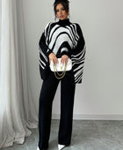 Contrast Zebra Batwing Sweater & Pants Set