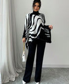 Contrast Zebra Batwing Sweater & Pants Set