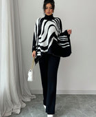 Contrast Zebra Batwing Sweater & Pants Set